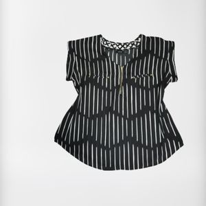 APT 9 Blouse Woman Size OX - Black & White Stripe Patterns - Gold